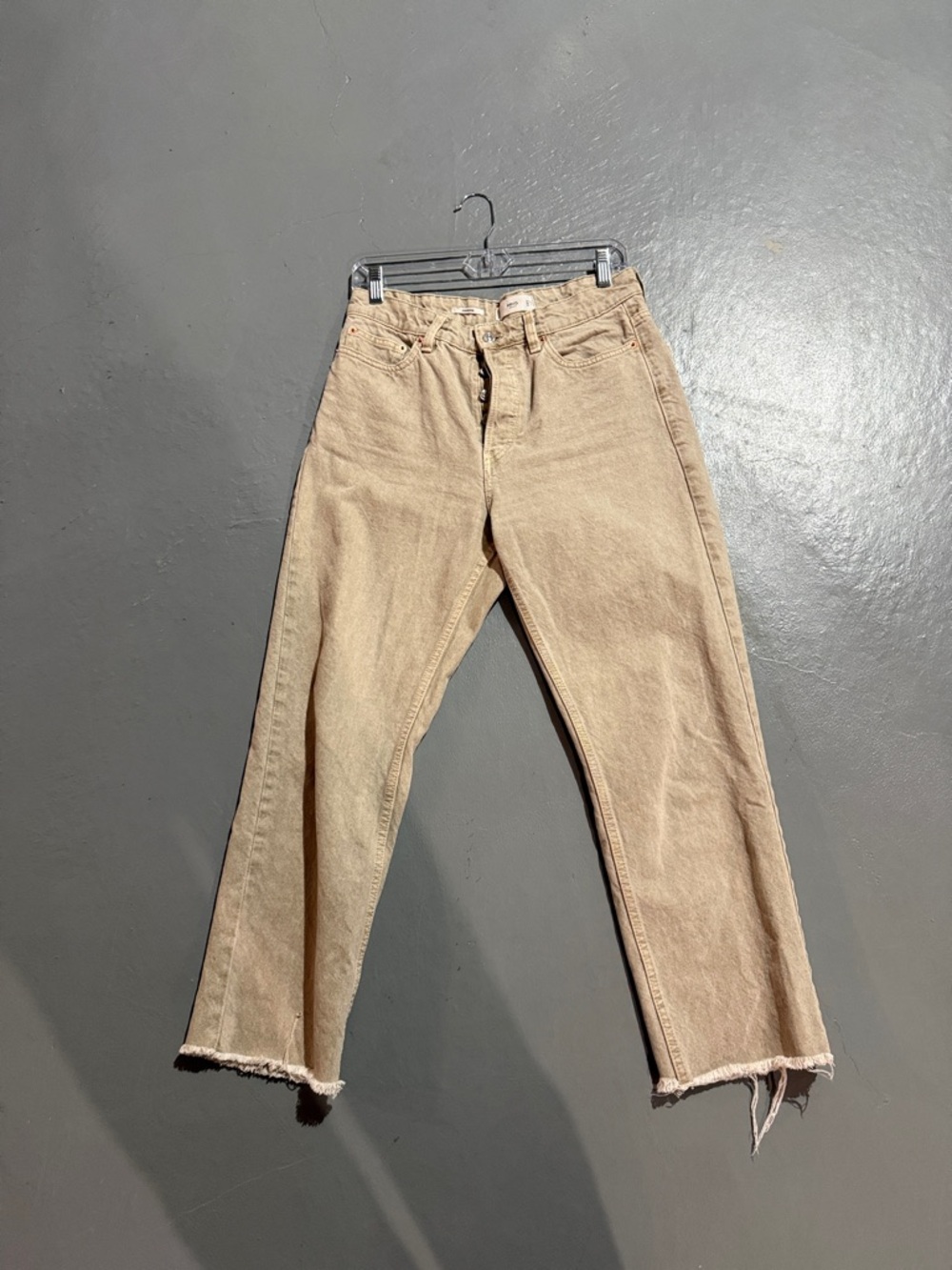 Mango Beige High-Rise Straight Jeans